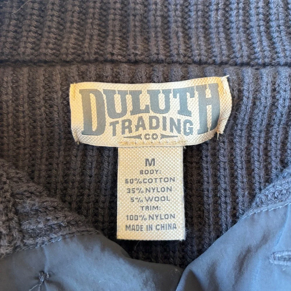 Duluth Trading Co Mens Gray Ribbed Henley Sweater Nylon Trim Elbow Patches M